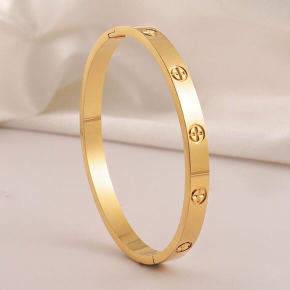 18K Gold Plated Stainless Steel Screw Style Bangle Hinge Opening